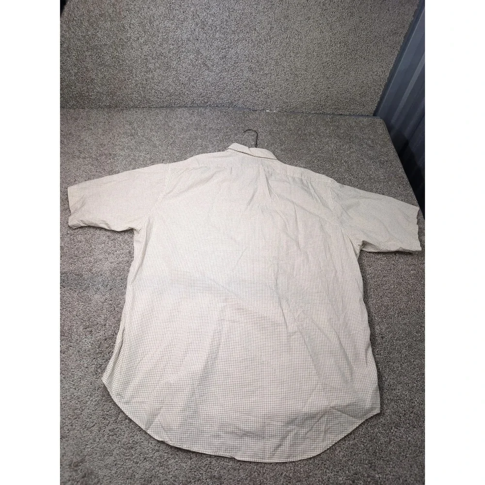 Polo Ralph Lauren Mens XL Short‎ Sleeve Button Down Shirt Tan Brown Check Cotton